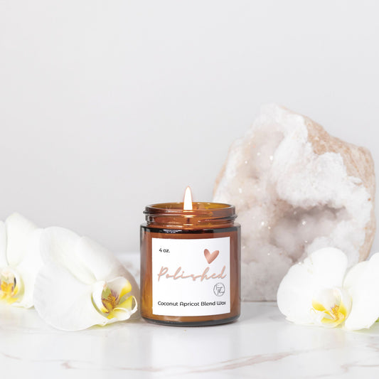 Tanya Marie Signature Heart Polished Candle Amber Jar 4oz.