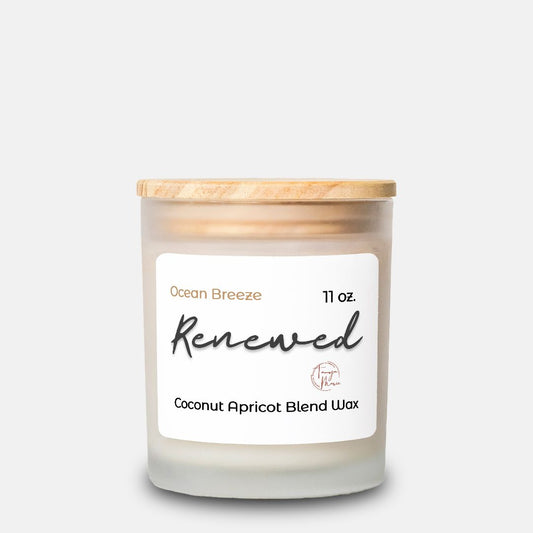 Tanya Marie "Renewed" Ocean Breeze Candle Frosted Glass Hand Poured 11 oz.