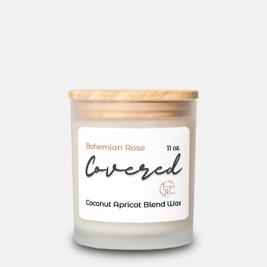 Tanya Marie "Covered" Bohemian Rose Candle Frosted Glass Hand Poured 11 oz.