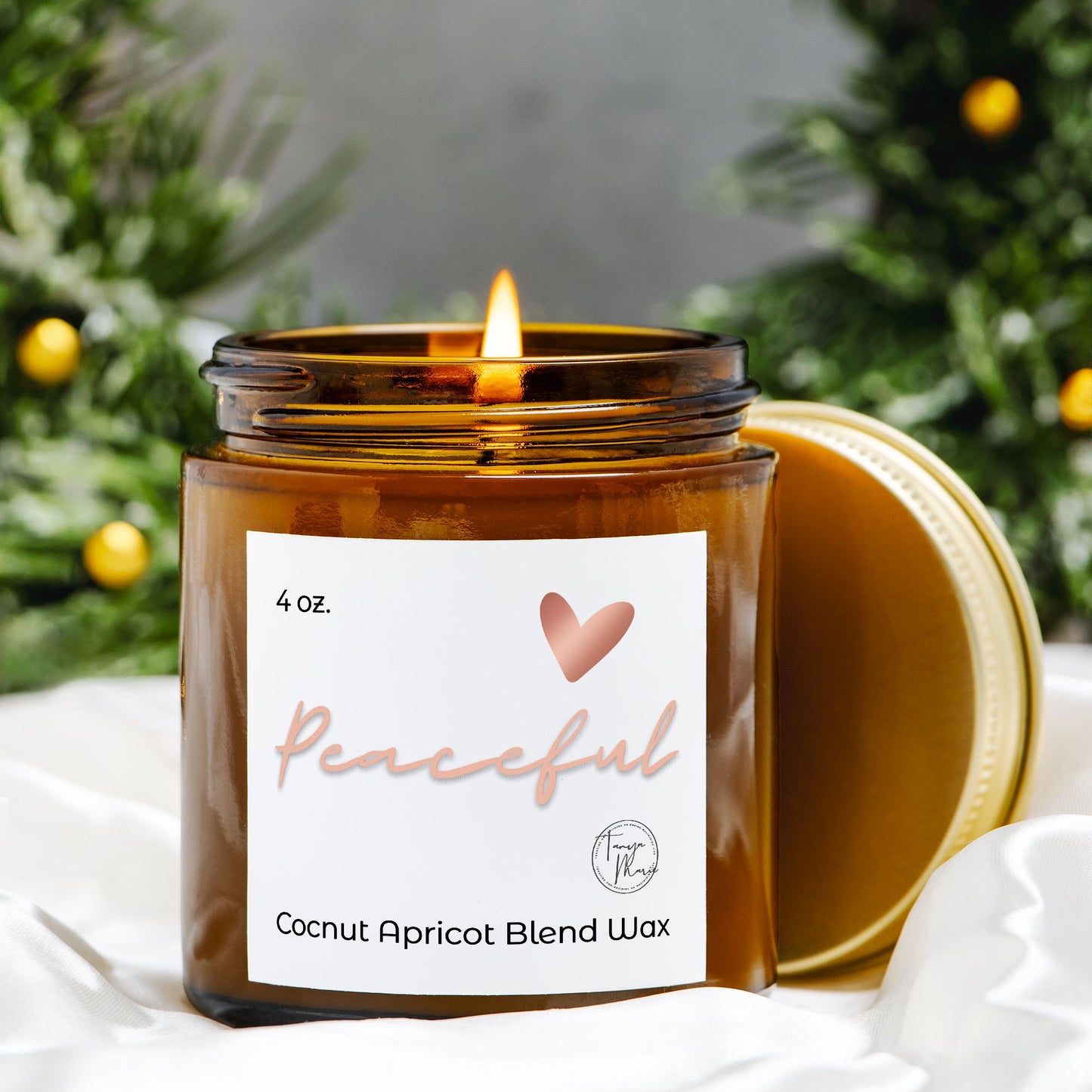 Tanya Marie Signature Heart Peaceful Candle Amber Jar 4oz.