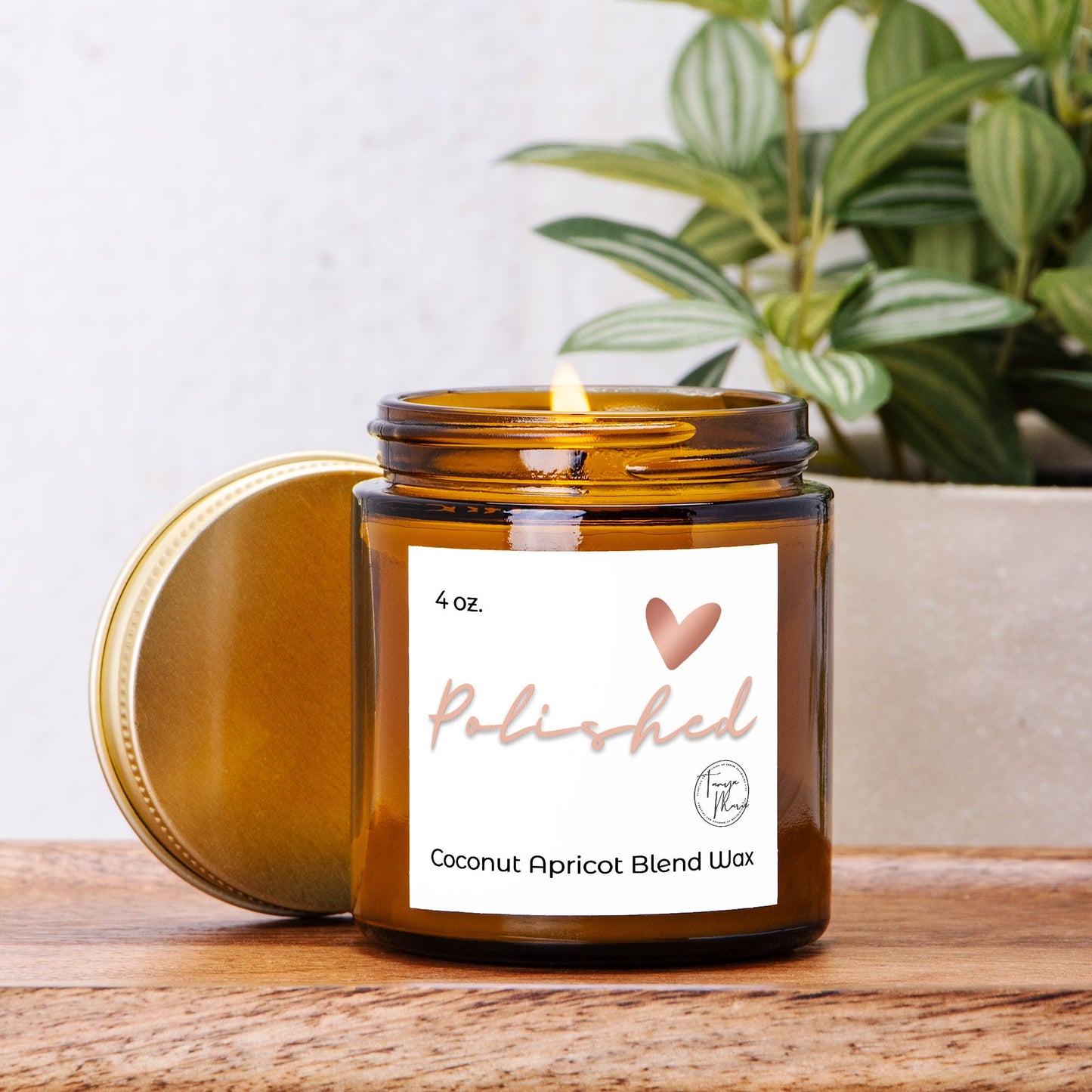 Tanya Marie Signature Heart Polished Candle Amber Jar 4oz.