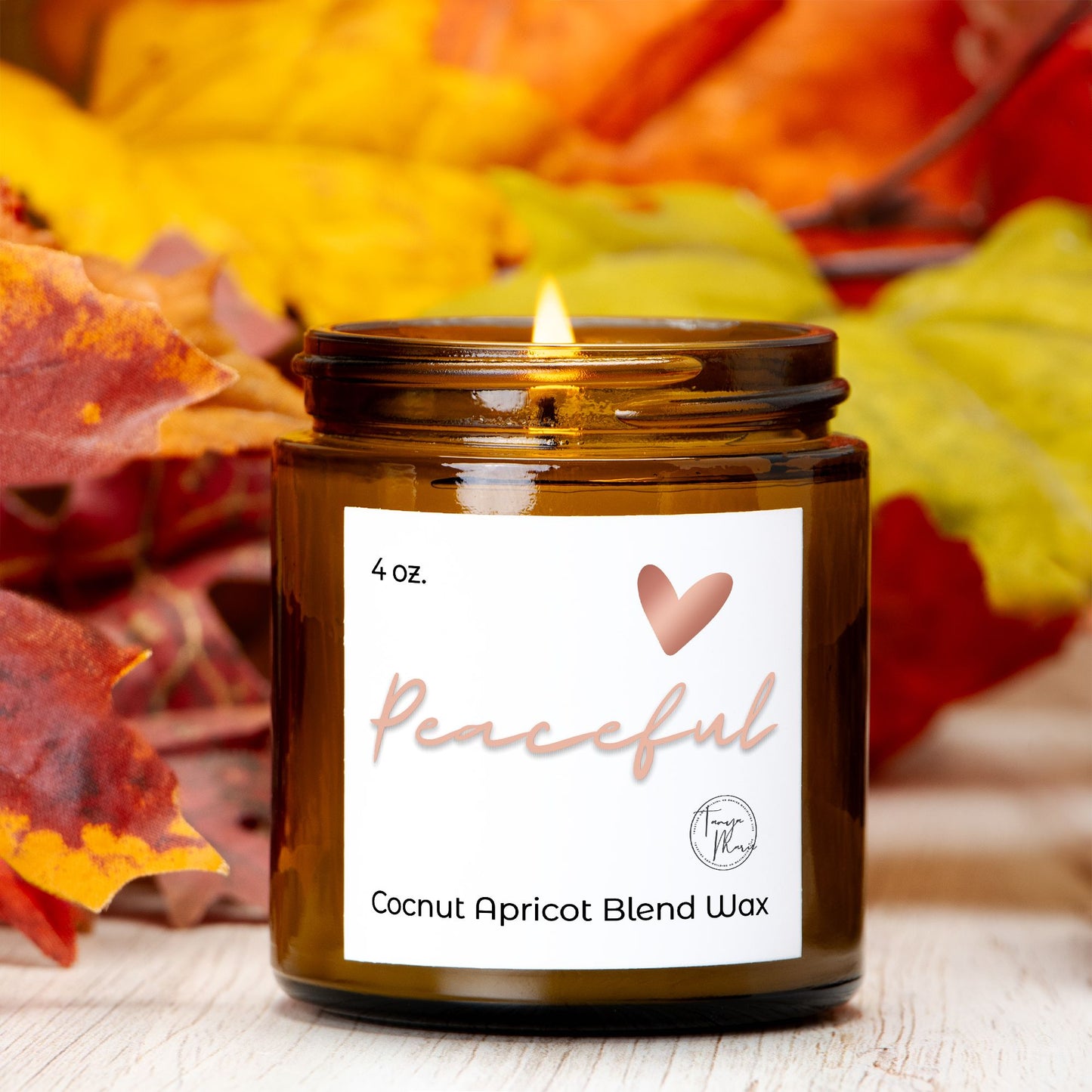 Tanya Marie Signature Heart Peaceful Candle Amber Jar 4oz.