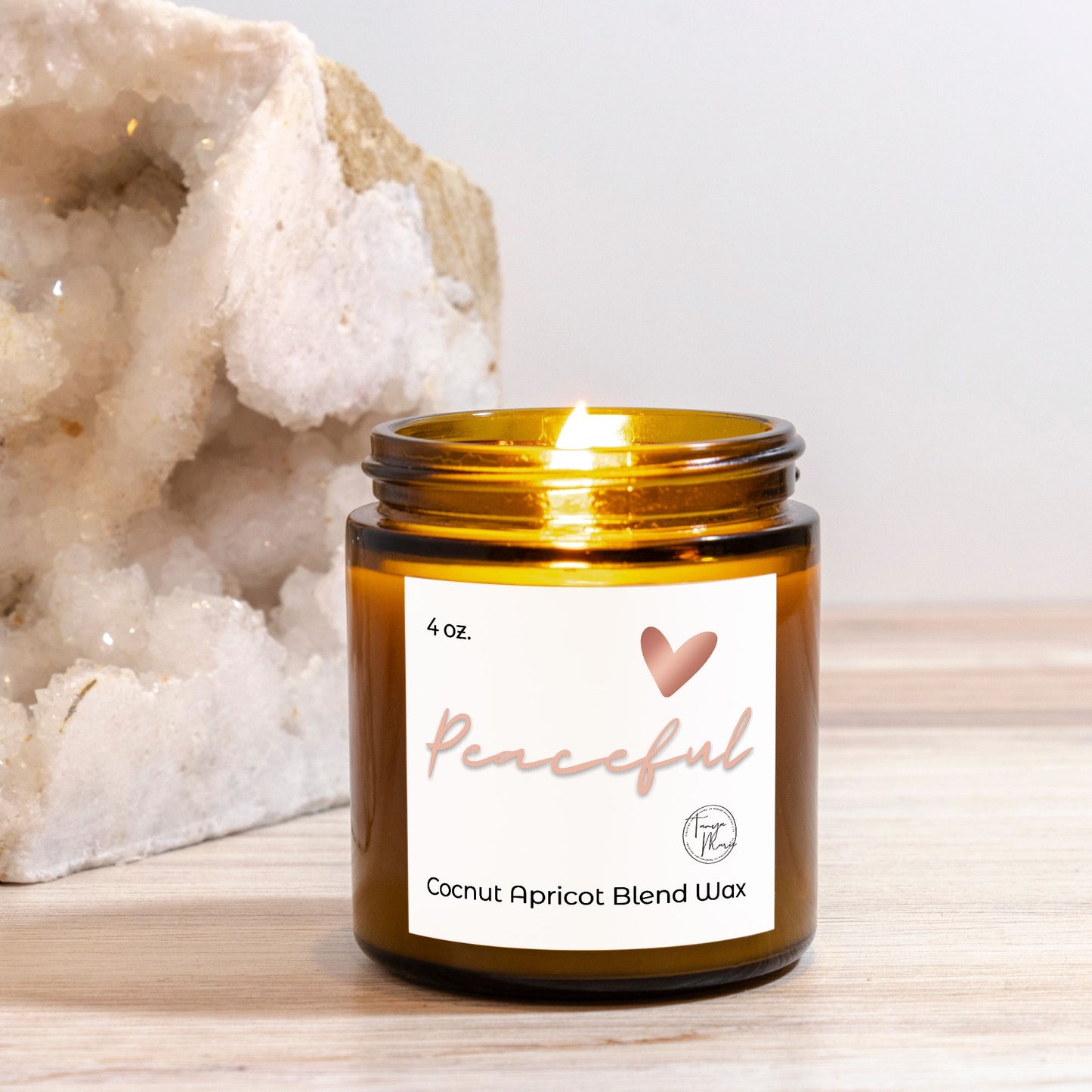 Tanya Marie Signature Heart Peaceful Candle Amber Jar 4oz.