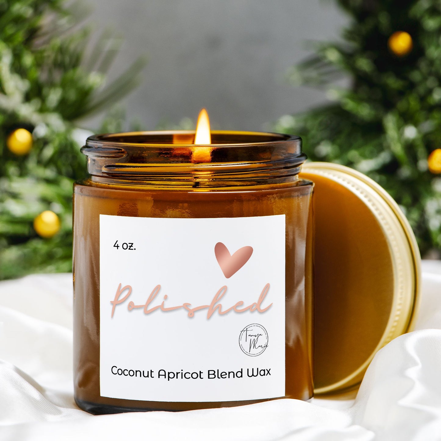 Tanya Marie Signature Heart Polished Candle Amber Jar 4oz.